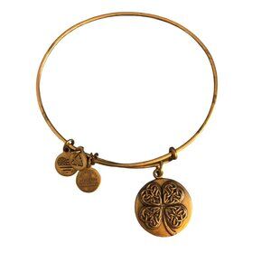 Four Leaf Clover Charm Bracelet Alex And Ani Gold Tone Slide Adj Symbols Tokens